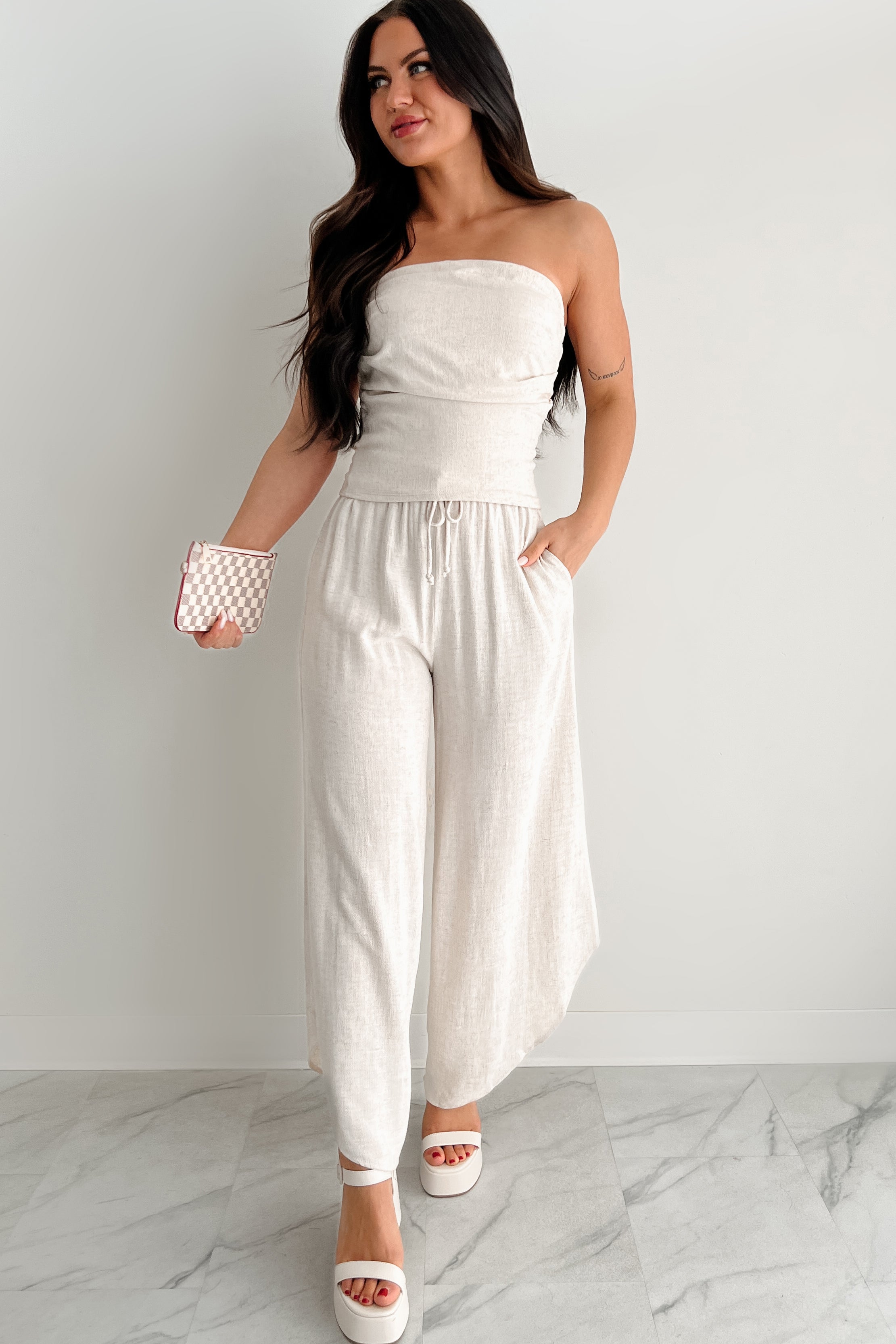 Breezy Hour High Rise Linen Pants (Oat)