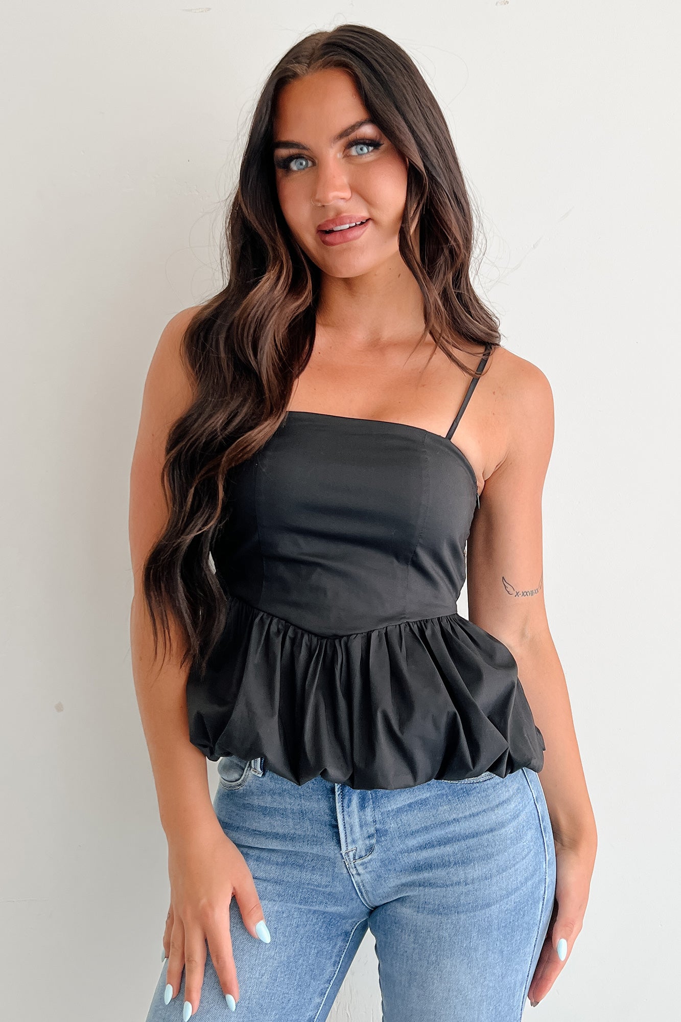 Carried Away Bubble Hem Cami Top (Black)