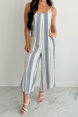 Worn With The Wind Sleeveless Striped Jumpsuit (Ivory/ Blue)