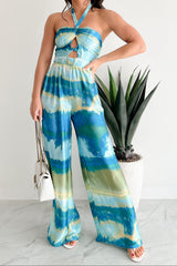 Sunshine & Seaside Halter Wide Leg Jumpsuit (Blue)