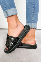 Boujee But Casual Sequin Slide Sandals (Black)