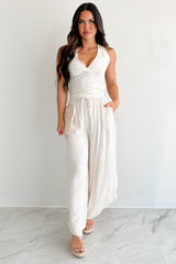 Breezy Hour High Rise Linen Pants (Oat)