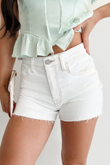 Albus High Rise Cut Hem Denim Mini Shorts (White)