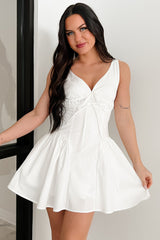 Glow From Within Fit & Flare V-Neck Mini Dress (White)