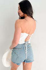 Rose Tinted Living Strapless Ruffle Crop Top (Off White)