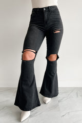Finnick High Rise Distressed Indigo Reign Flare Jeans (Black)