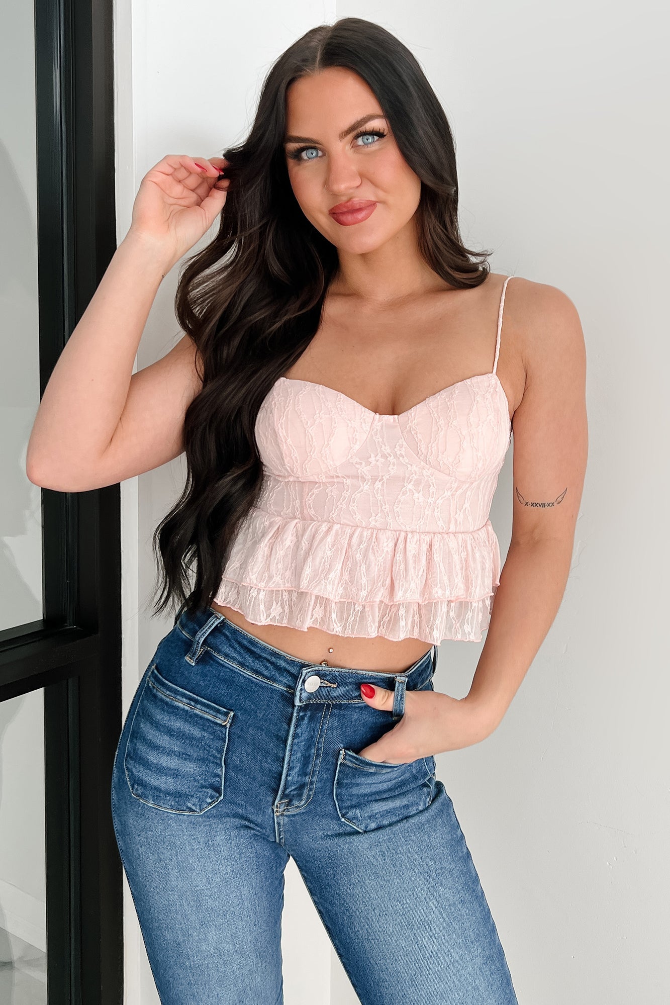 Garden Of Love Lace Peplum Crop Top (Blush)