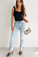 A Stitch In Time V-Notch Tie Strap Bodysuit (Black)