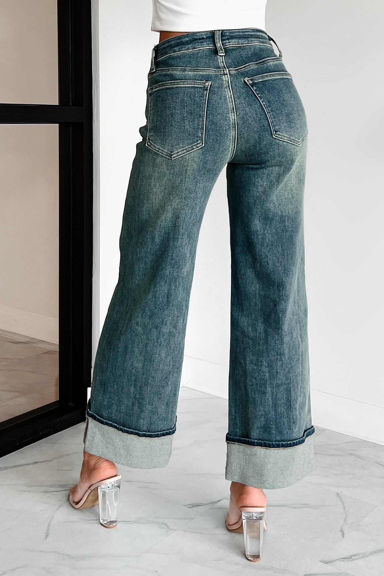 Aiden Special A High Rise Dirty Wash Wide Leg Jeans (Dark)
