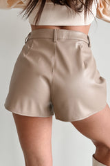 Corinna Faux Leather Shorts (Taupe)