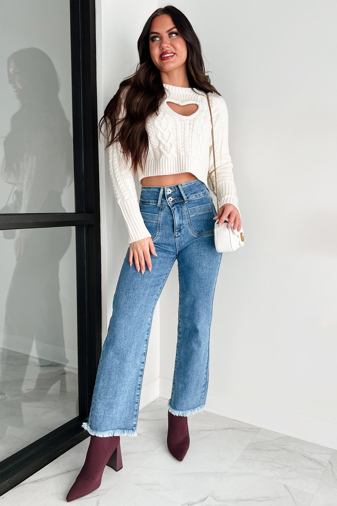 Harris High Rise Special A Frayed Hem Straight Leg Jeans (Medium)