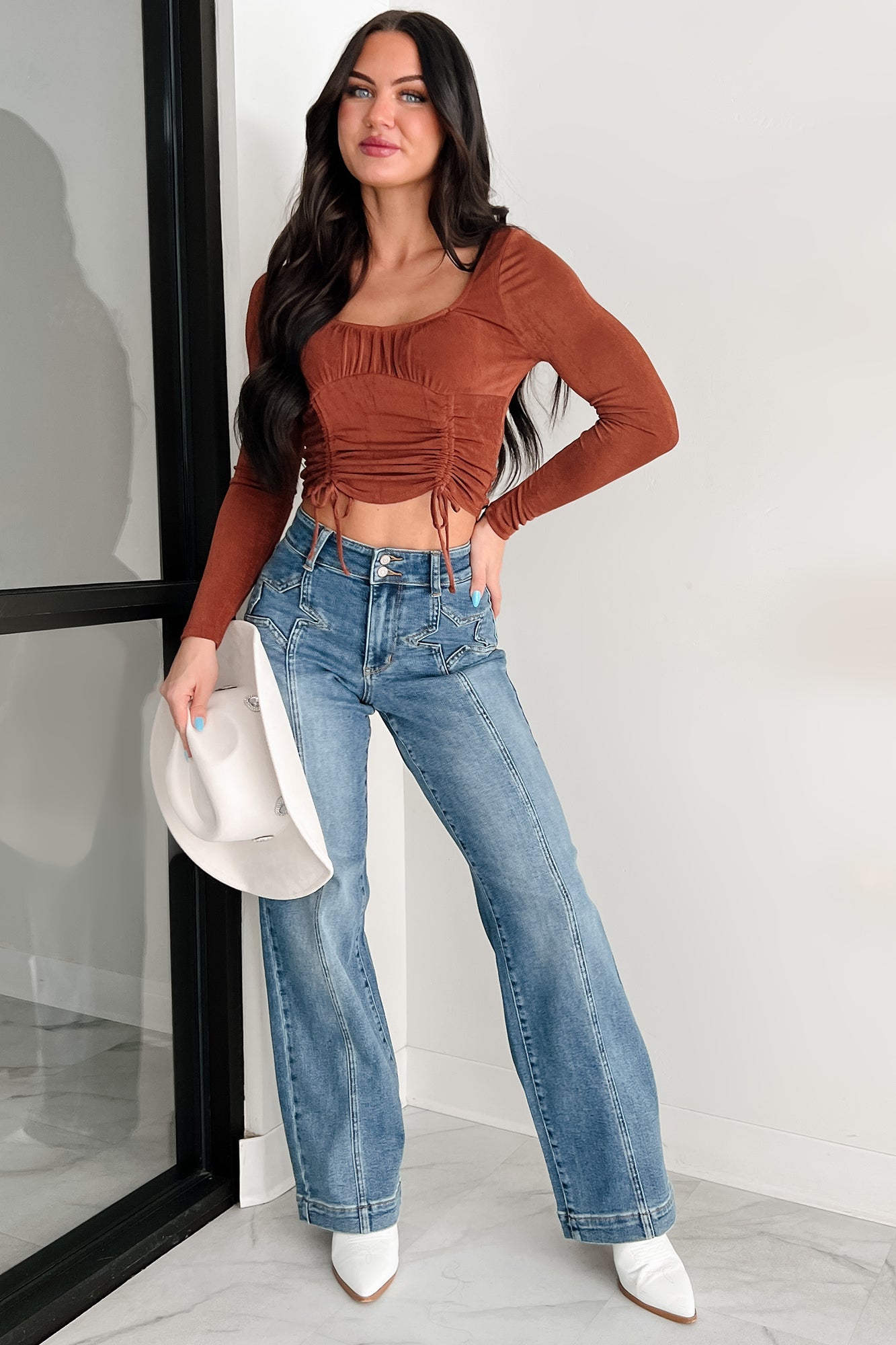 Mystic Evening Ruched Long Sleeve Top (Sequoia)
