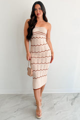 Glammed Up Crochet Knit Midi Dress (Taupe/Brown)