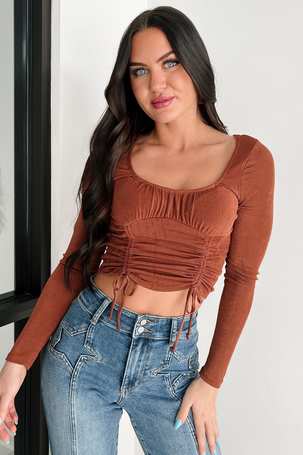 Mystic Evening Ruched Long Sleeve Top (Sequoia)