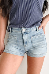 Charles High Rise Patch Pocket Risen Denim Shorts (Light)