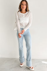 Can't Resist You Lace Button-Up Top (White)