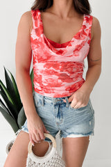 Slay All Day Sleeveless Floral Built-In Bra Top (Coral)