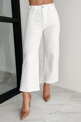 Caruso High Rise Wide Leg Kancan Crop Jeans (White)