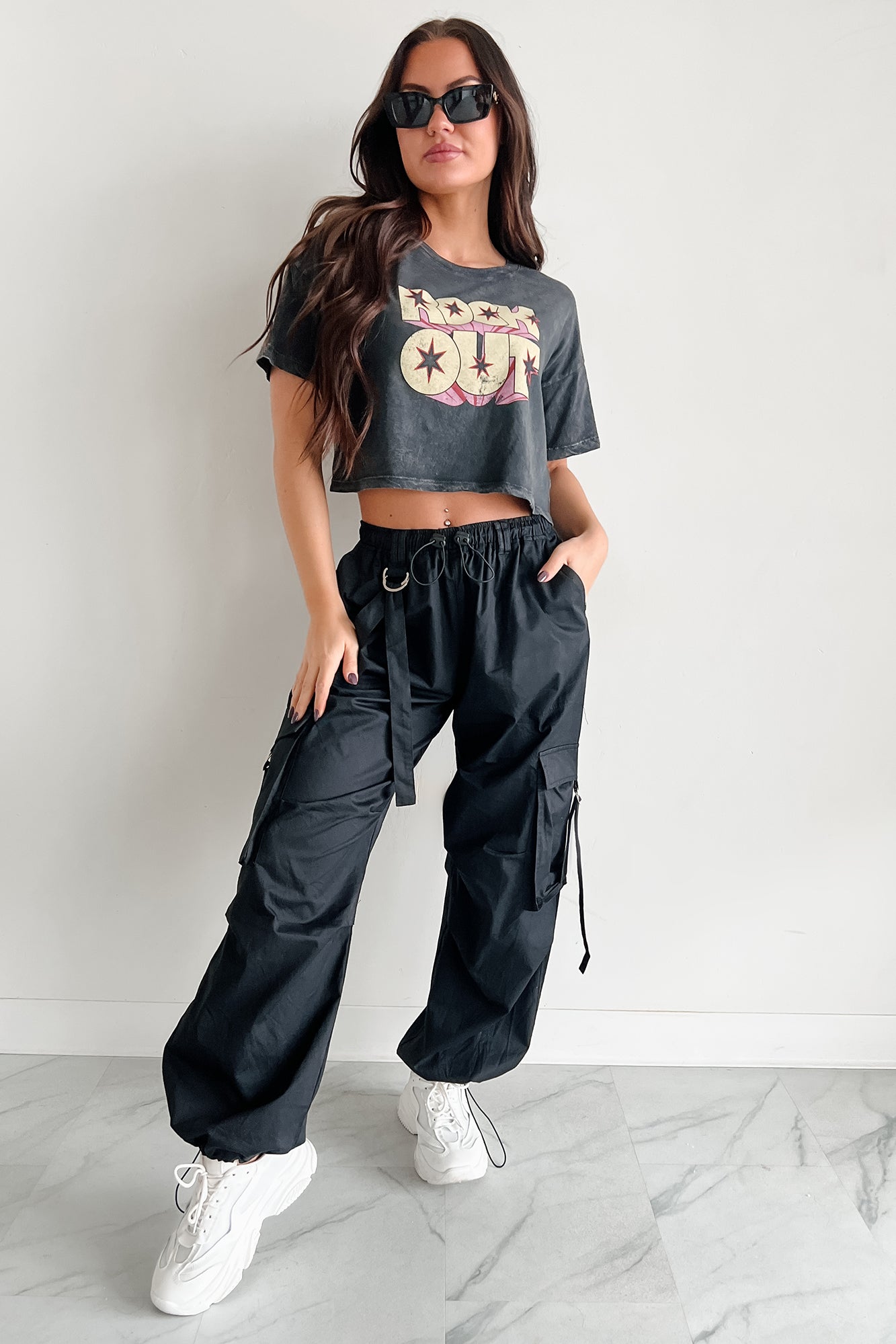 "Rock Out" Graphic Crop Tee (Charcoal)