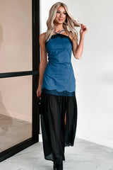 Showing Personality Denim Contrast Maxi Dress (Denim)