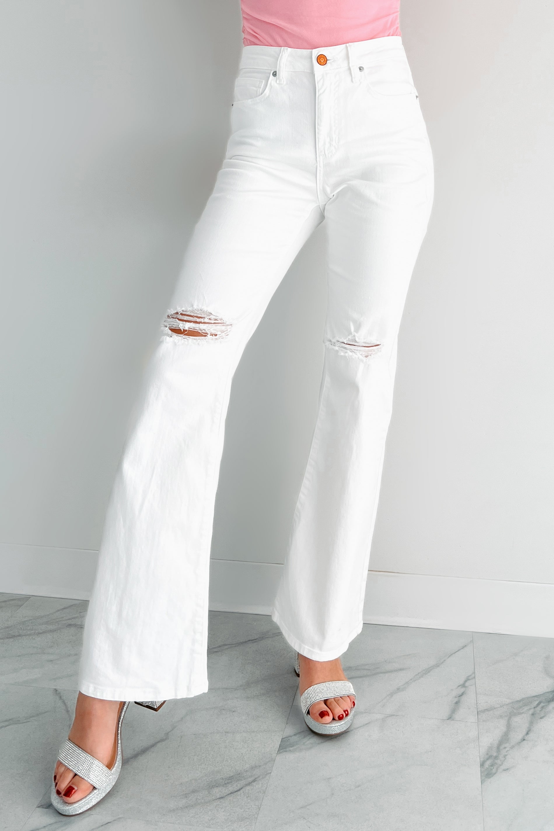 Maureen Special A High Rise Distressed Flare Jeans (White)