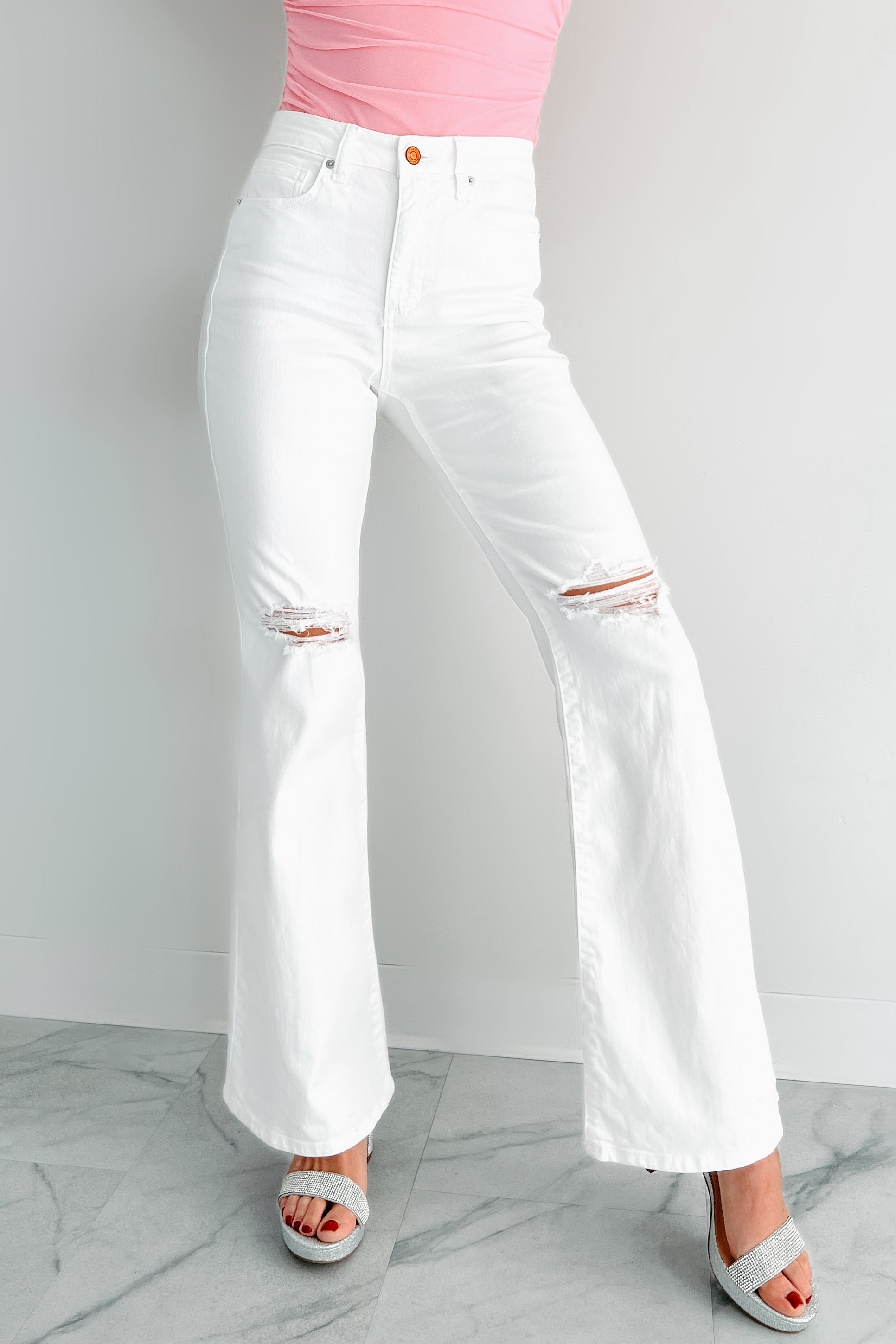 Maureen Special A High Rise Distressed Flare Jeans (White)