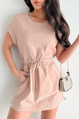 Wear It Your Way Elastic Waist Mini Dress (Dark Taupe)