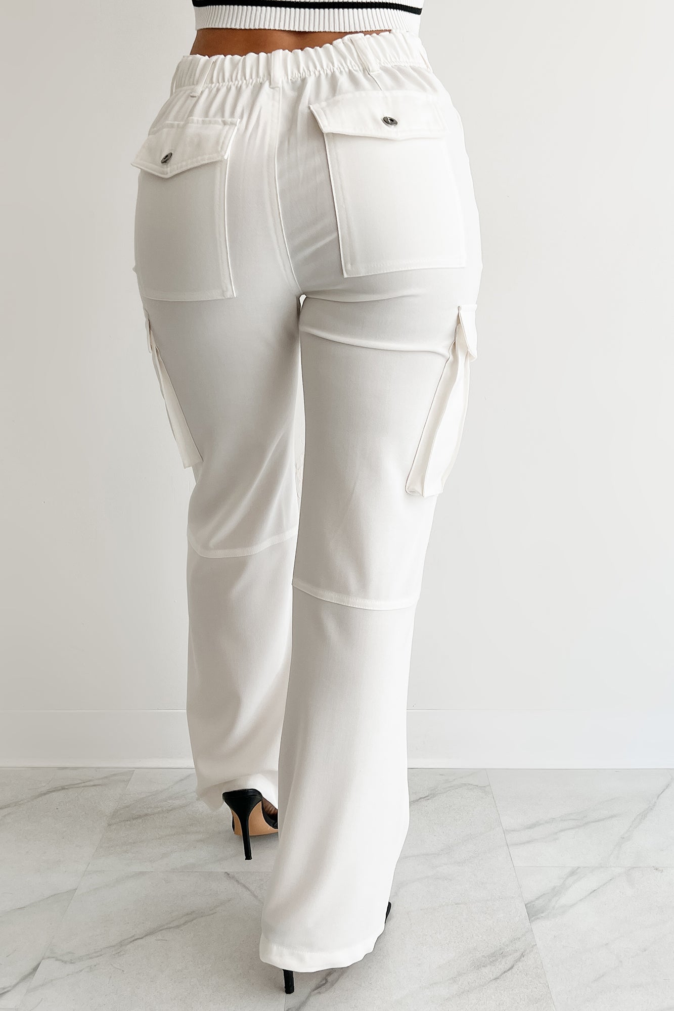 Naturally Stylish High Rise Cargo Pants (White)