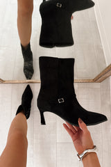 Forever Rising Faux Suede Stiletto Booties (Black)