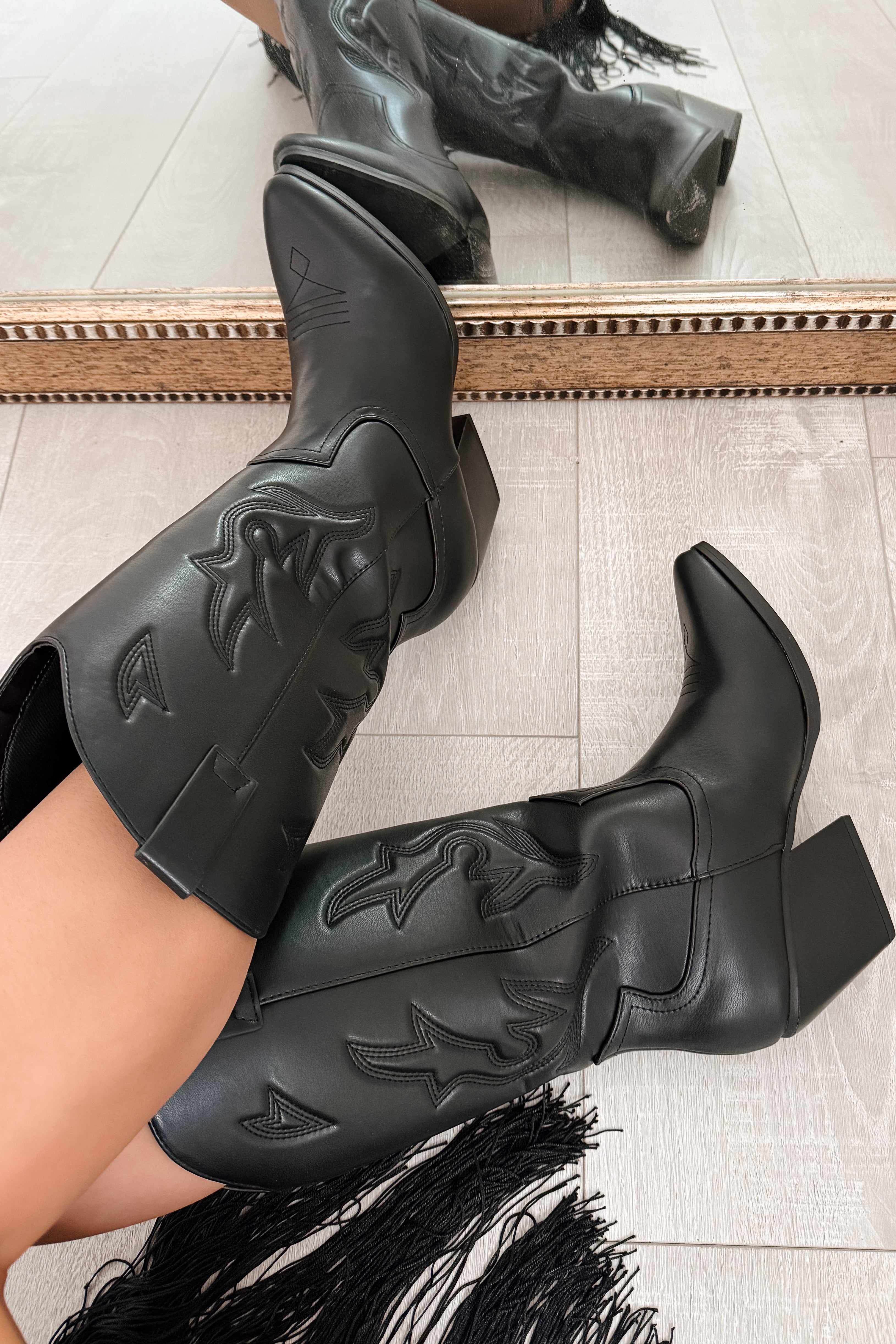 Ruffles & Rodeo Embroidered Cowboy Boots (Black)