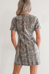 Moved Along Sequin Snakeskin Print Mini Dress (Black/Taupe/Clear)