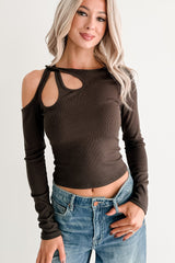 Keep It Light Cut-Out Long Sleeve Top (Chocolate)