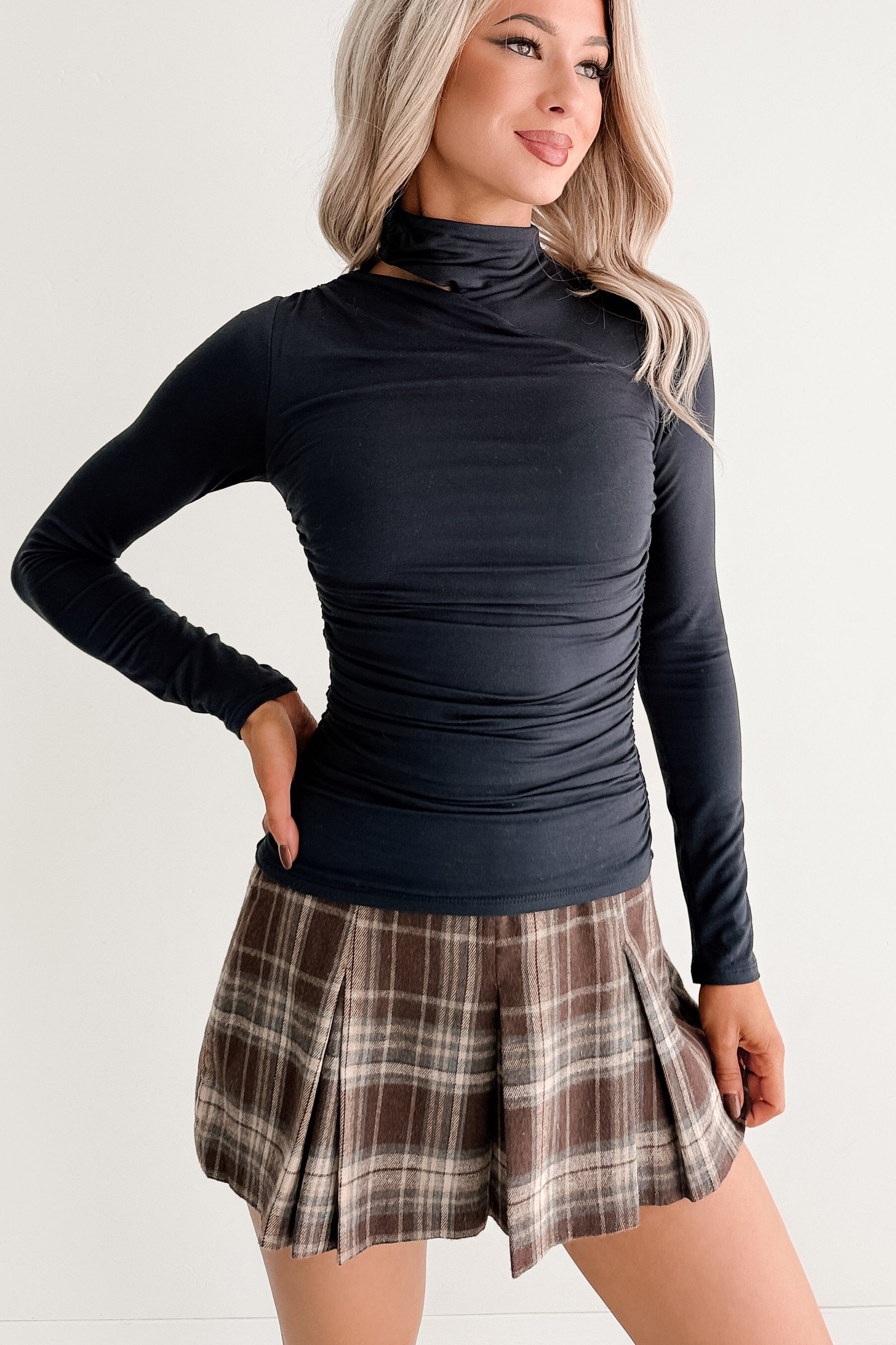 Close To Me Long Sleeve Cut-Out Top (Dark Navy)