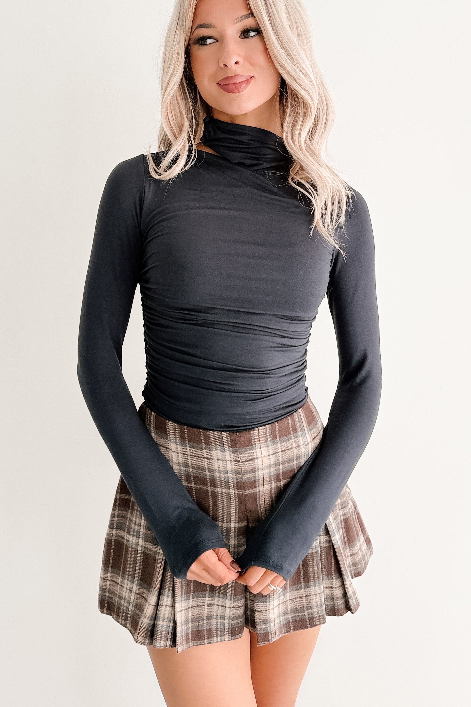 Close To Me Long Sleeve Cut-Out Top (Dark Navy)