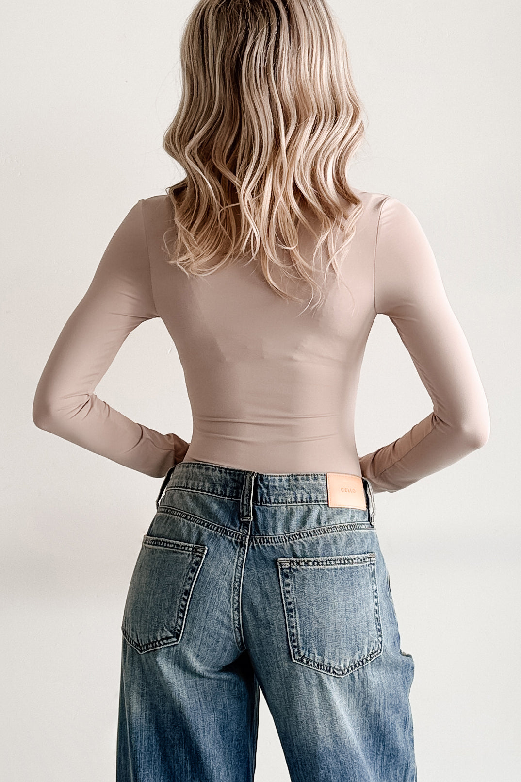 Daily Ease Long Sleeve V Neck Bodysuit (Light Taupe)