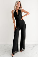 Dark & Dazzling Metallic Halter Jumpsuit (Black)