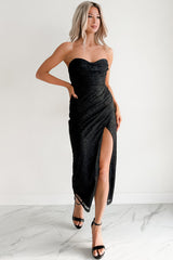 Glow Your Way Strapless Floral Midi Dress (Black)