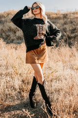 Raised On Rodeo Cowboy Boot Knit Sweater (Black)