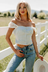 Keep It Cute Satin Lace Crop Top (Dusty Blue)