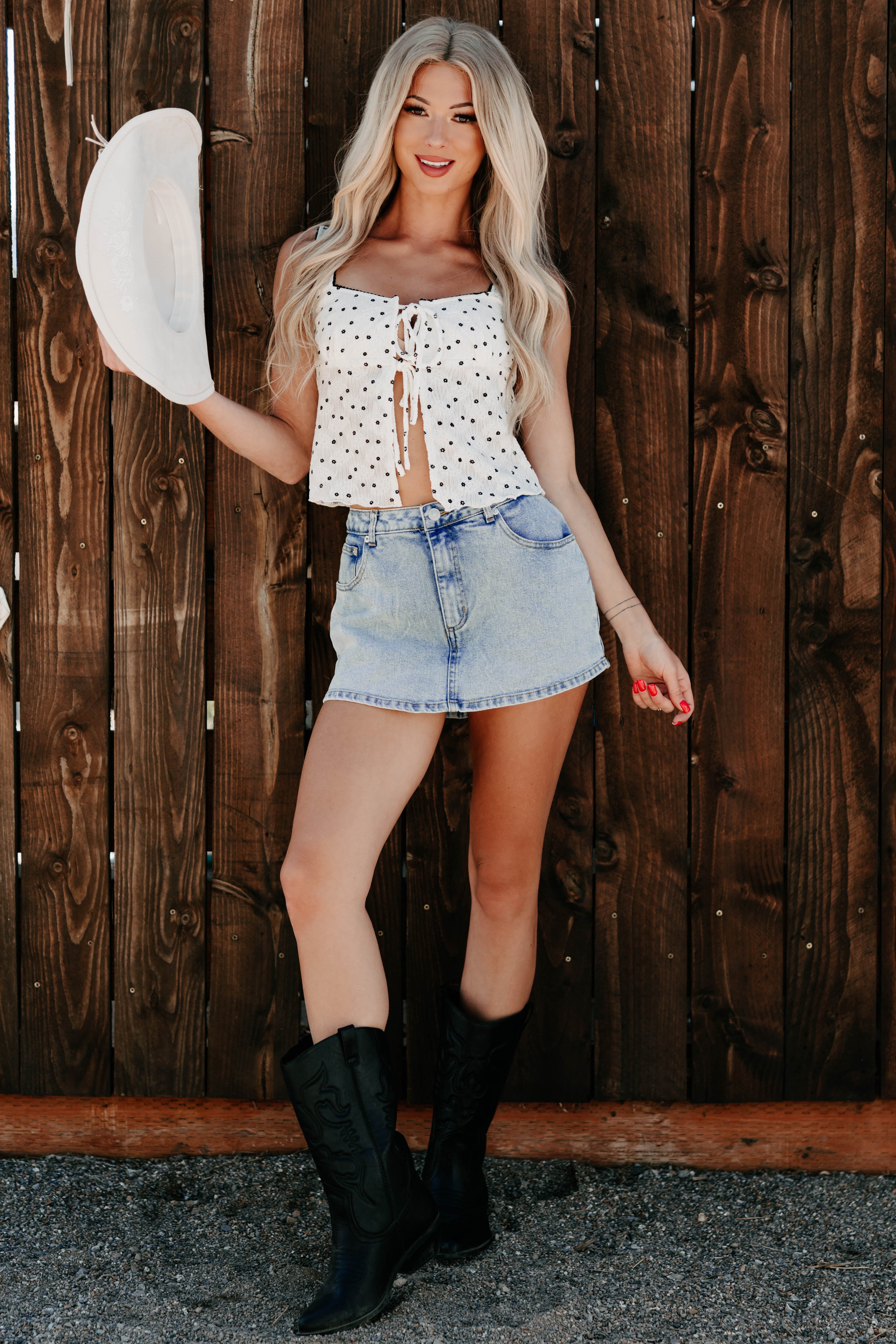 Nothing But Aura Denim Mini Skort (Light Wash)