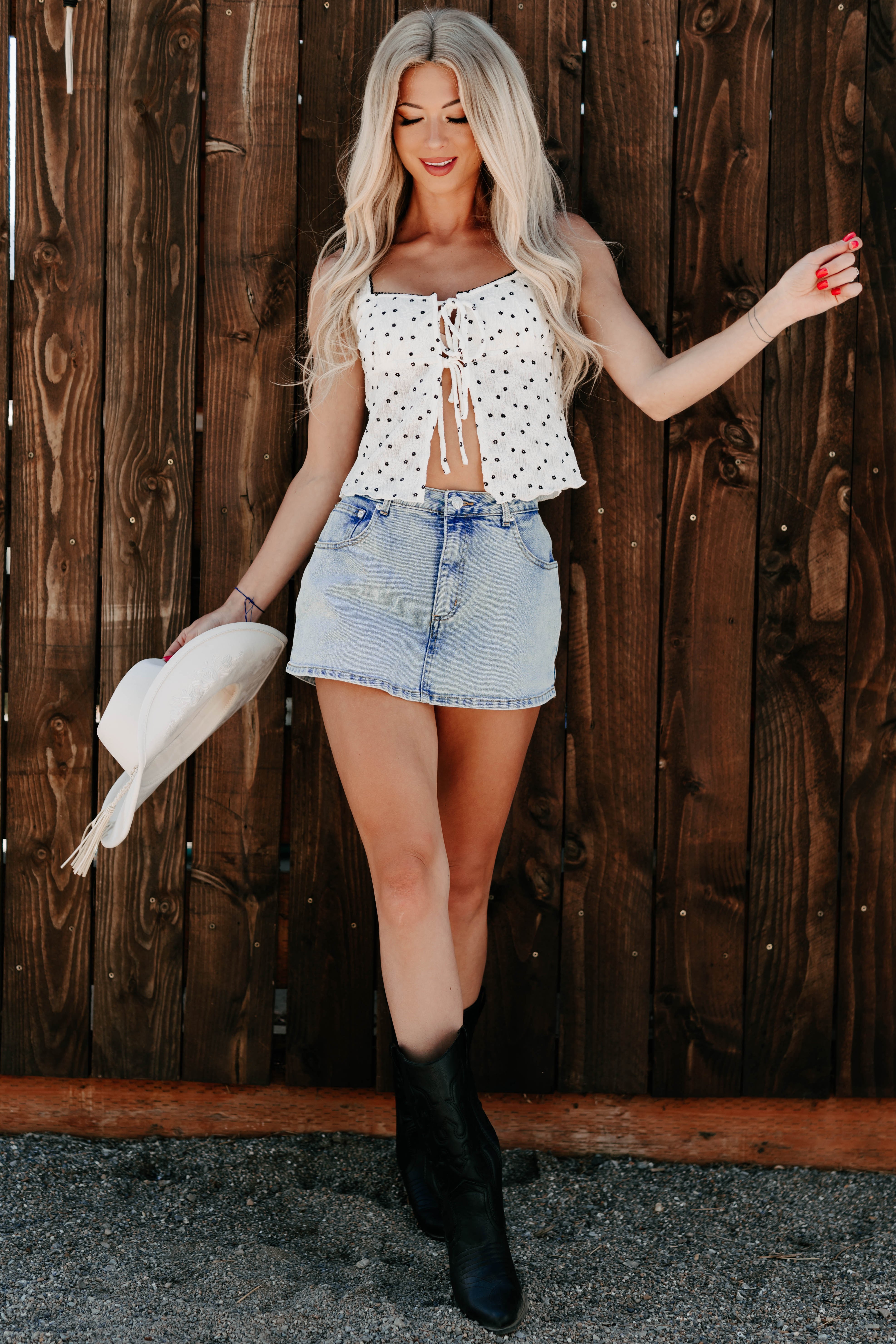 Nothing But Aura Denim Mini Skort (Light Wash)