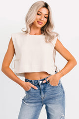 Simply Divided Sleeveless Side Tie Linen Top (Oatmeal)