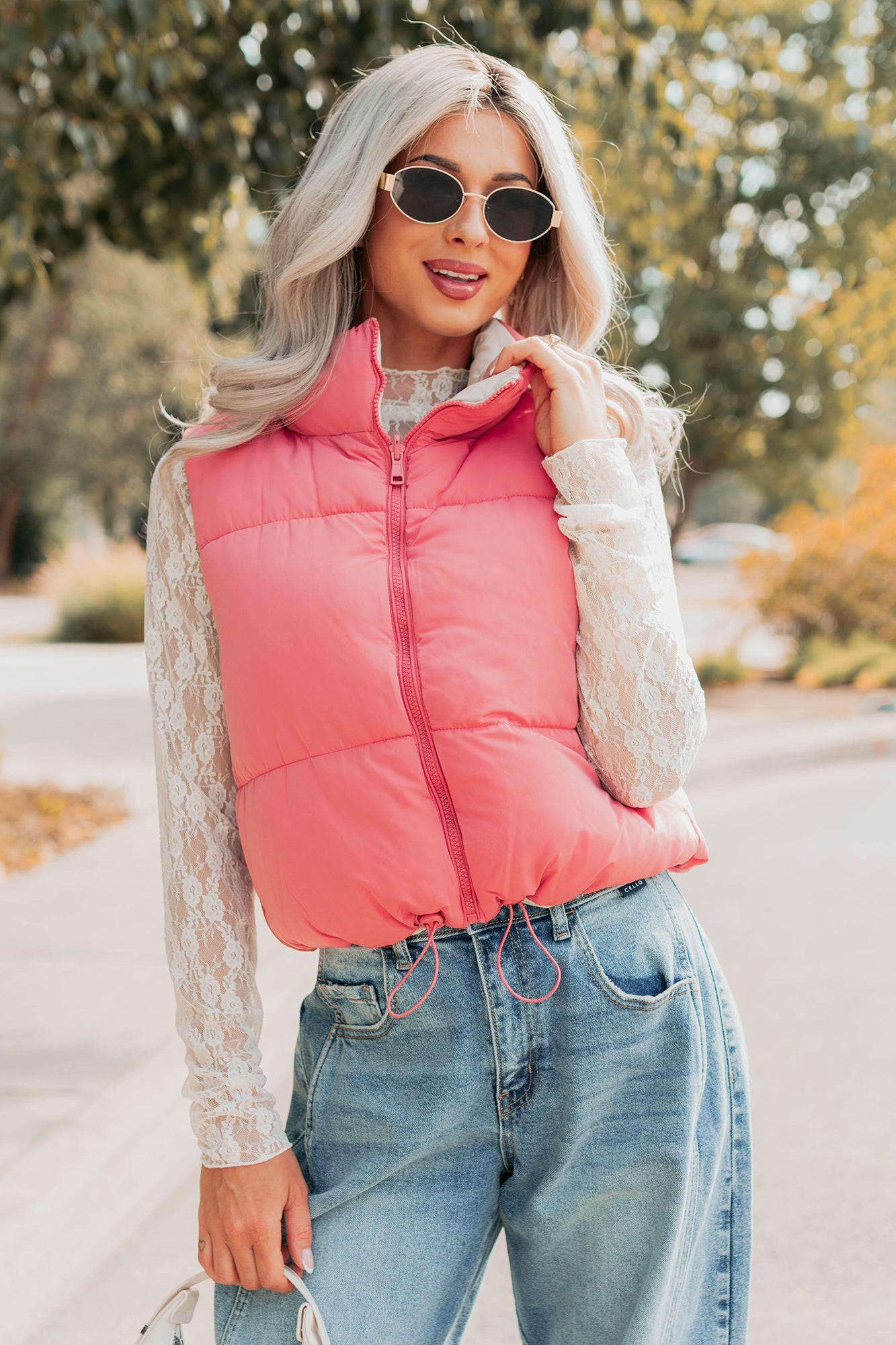On The Reverse Side Reversible Puffer Vest (Hibiscus/Beige)