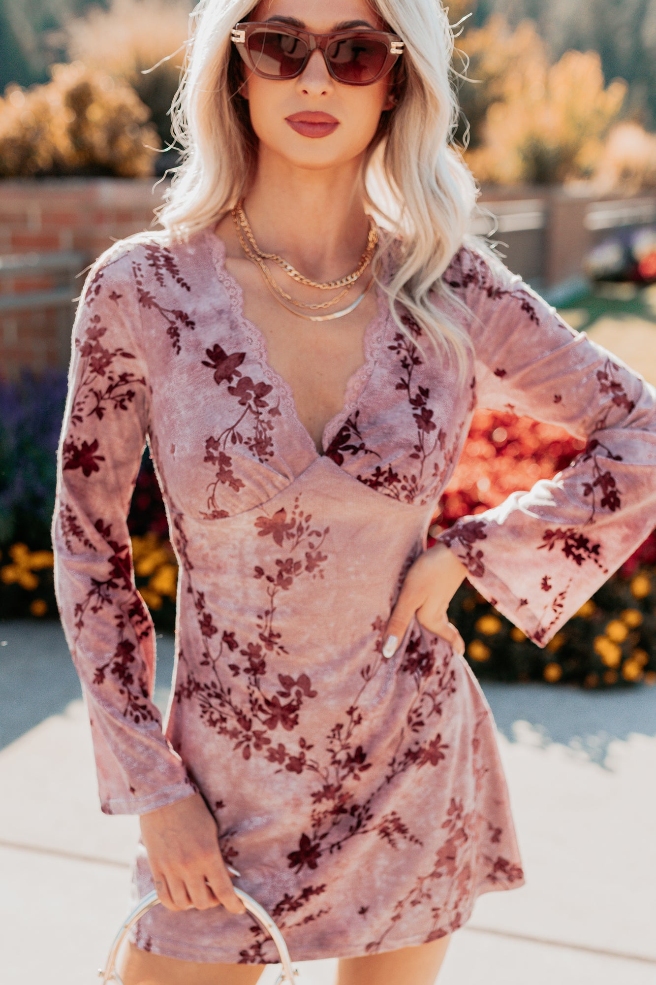 Top Tier Love Floral Velvet Mini Dress (Blush)