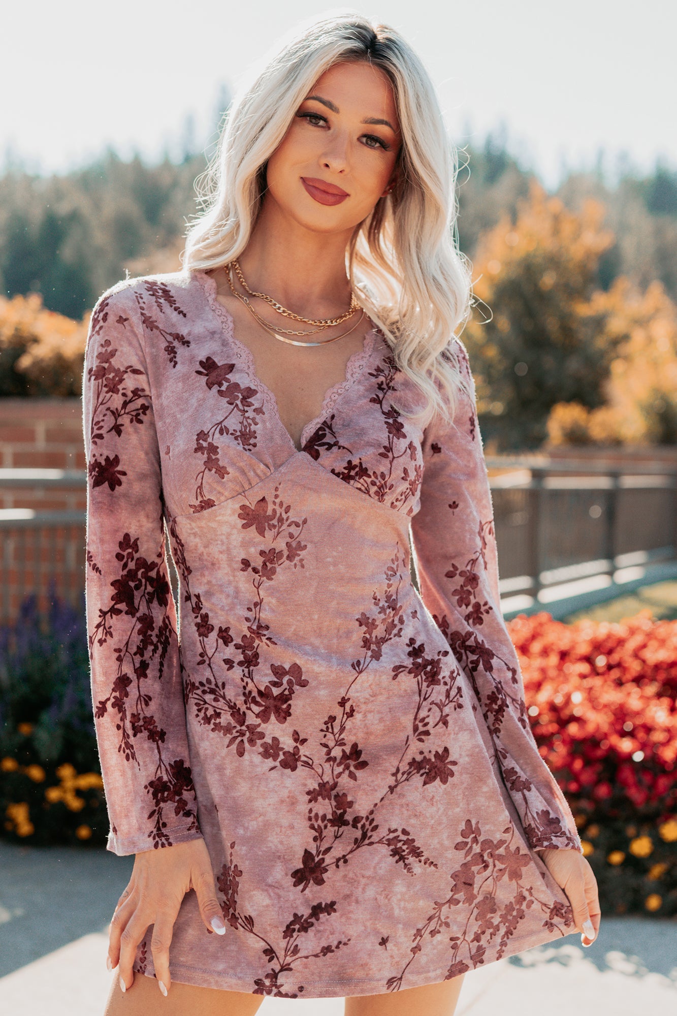Top Tier Love Floral Velvet Mini Dress (Blush)