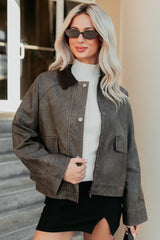 Calmly Chic Washed Faux Leather Jacket (Brown)