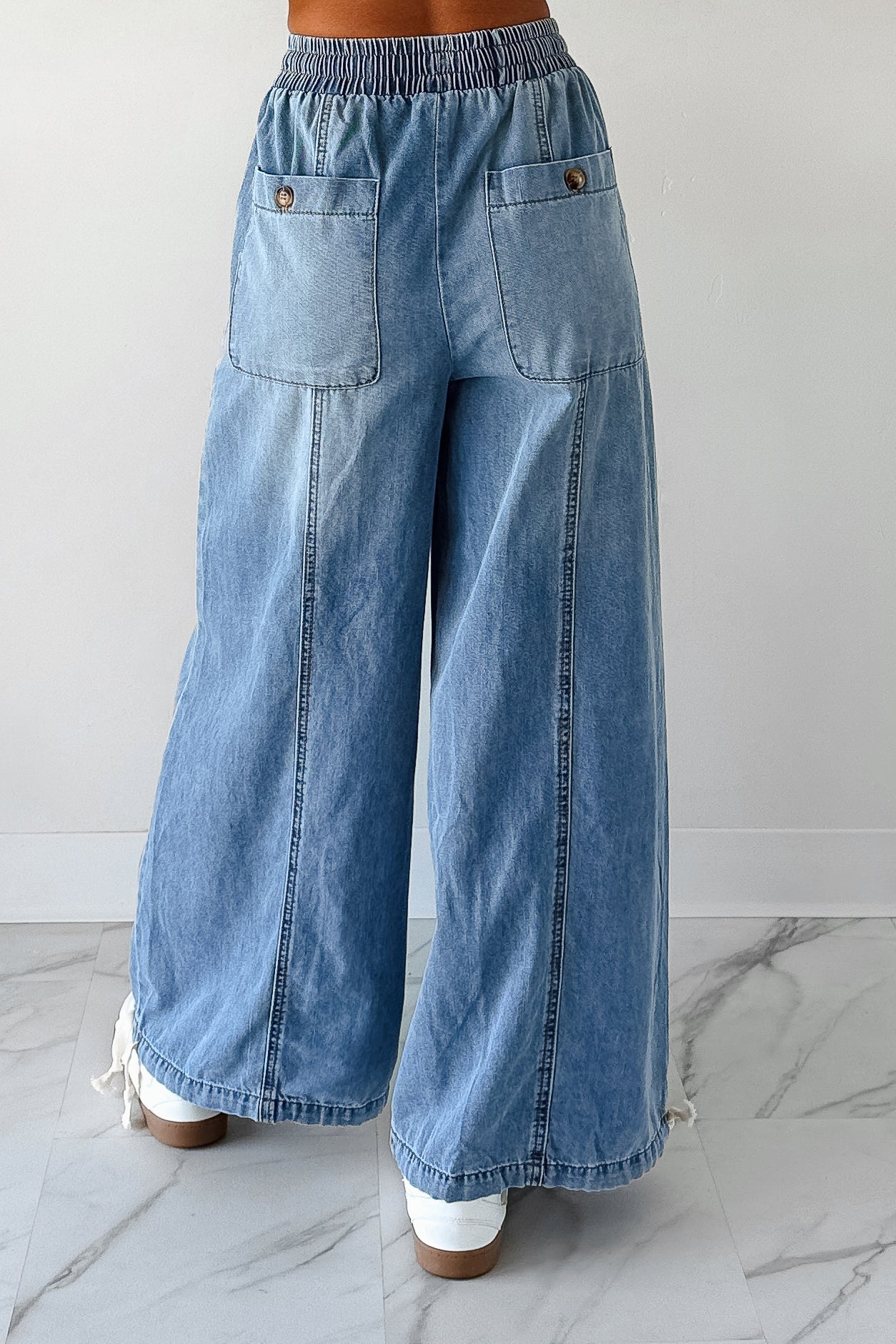 Restless Soul Denim Wide Leg Drawstring Pants (Light)
