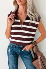 Daily Joys Striped Half-Zip Sweater Vest (Cherry/Cream)