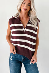Daily Joys Striped Half-Zip Sweater Vest (Cherry/Cream)