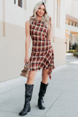 Purely Hers Sleeveless Plaid Mini Dress (Rust Plaid)